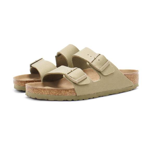 NEW BIRKENSTOCK men\'s arizona rivet logo vegan sandals in faded khaki